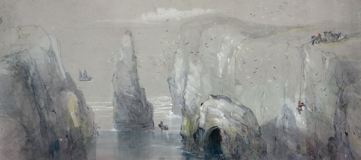 Vy över Flamborough Head, som visar en grupp män som samlar måsars ägg av George Bryant Campion