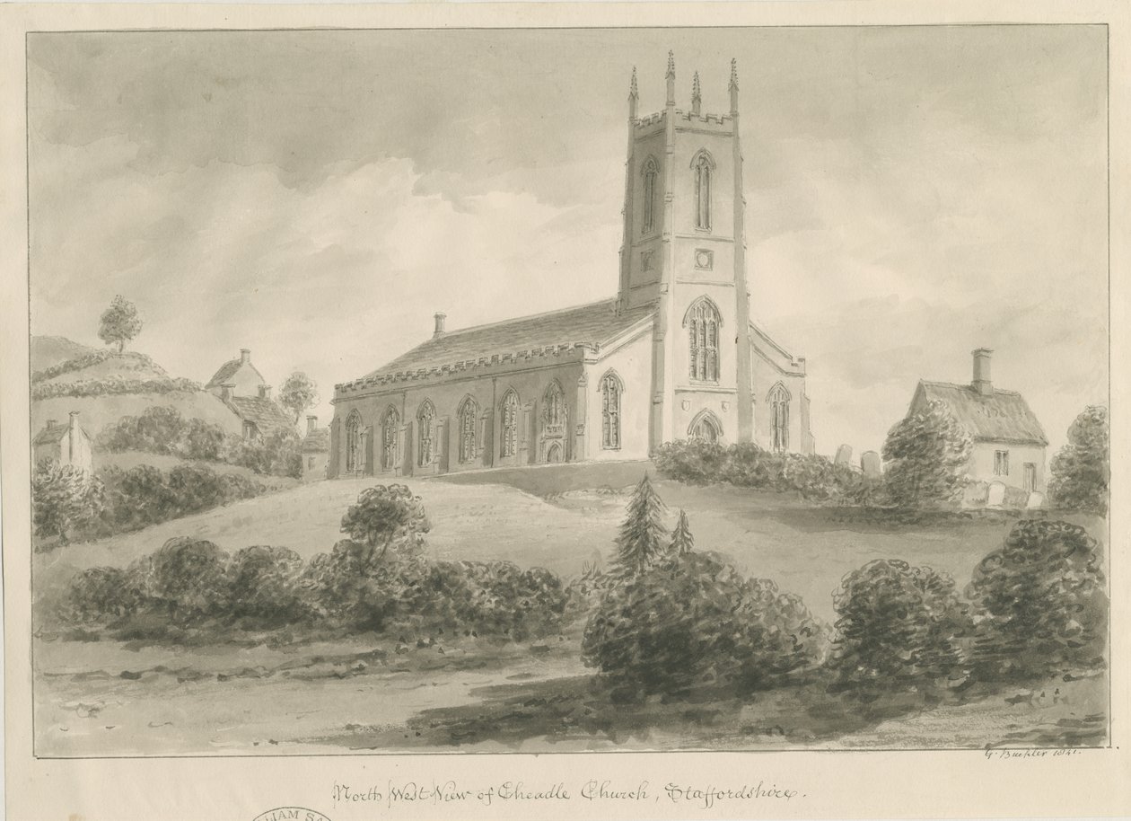 Cheadle Church: sepiateckning av George Buckler