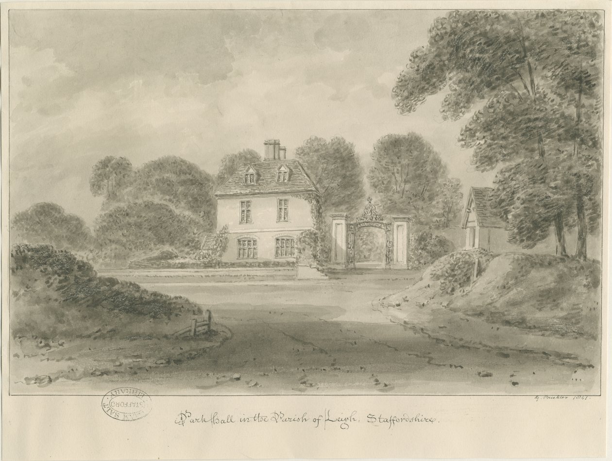Leigh - "Park Hall": sepiateckning, 1841 av George Buckler