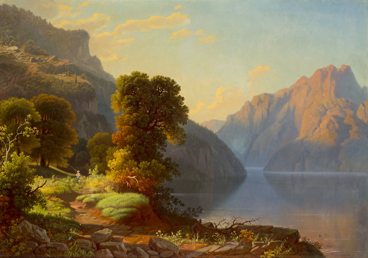 Utsikt över en sjö i bergen av George Caleb Bingham