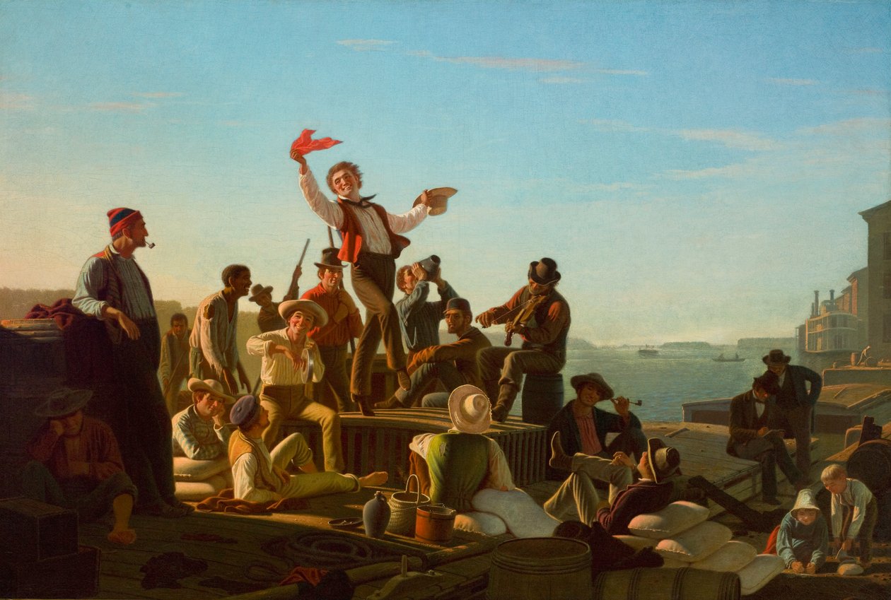 Jolly Flatboatmen i hamn av George Caleb Bingham