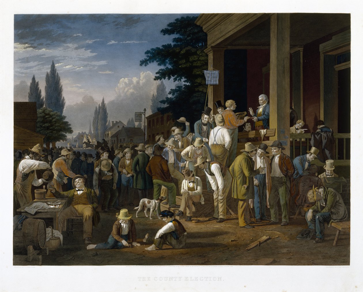 Länsvalet, 1854 (mezzotint och linjegravyr med original handfärgning) av George Caleb Bingham