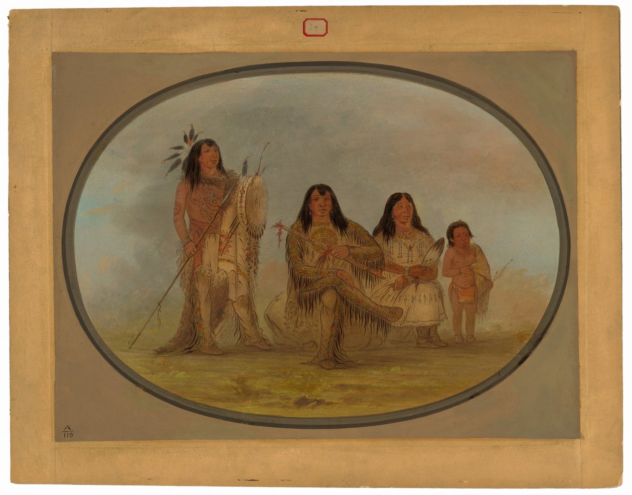 En svartfotshövding, hans fru och en medicinman av George Catlin