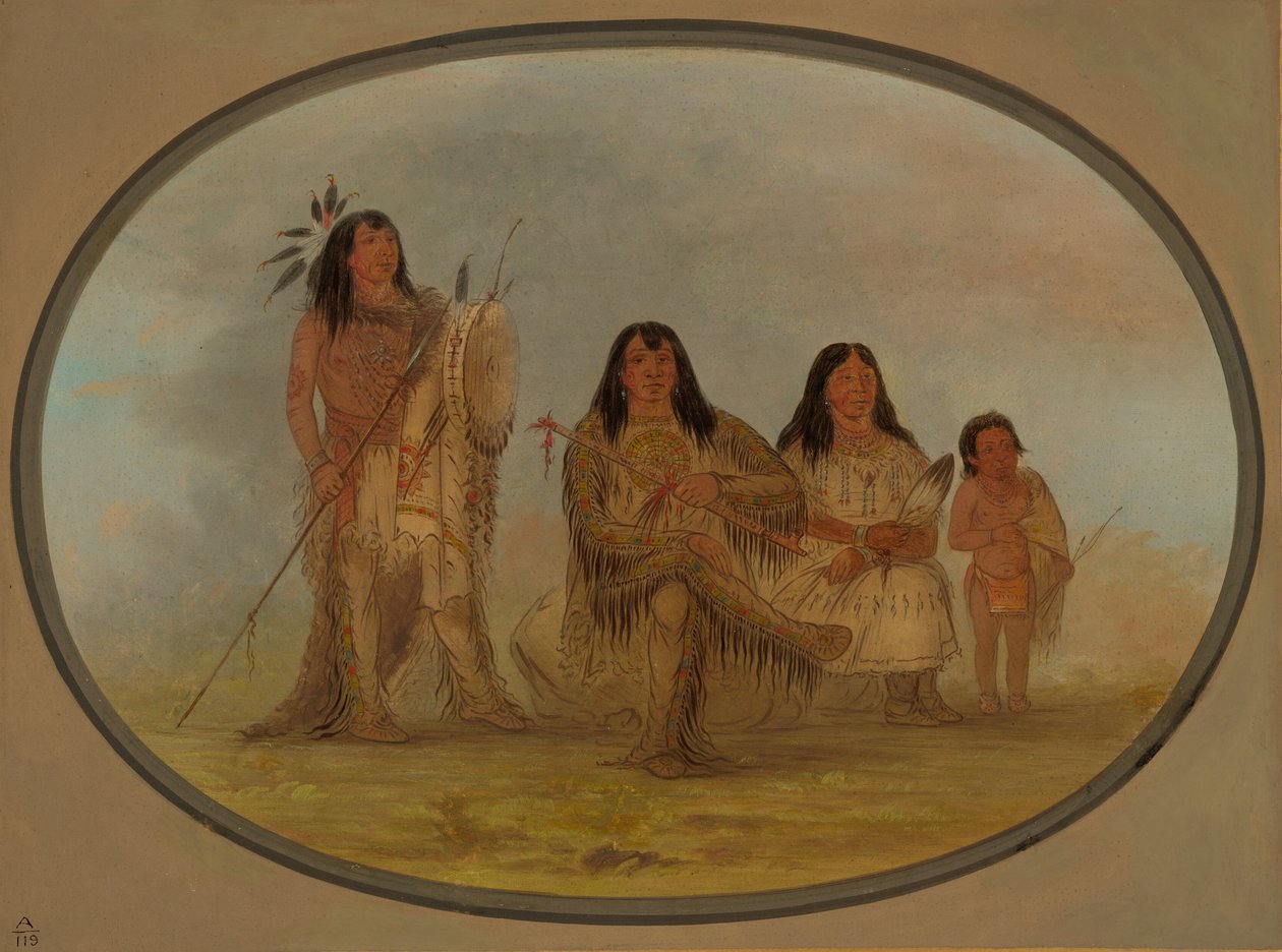 En svartfotshövding, hans fru och en medicinman, 18611869. av George Catlin