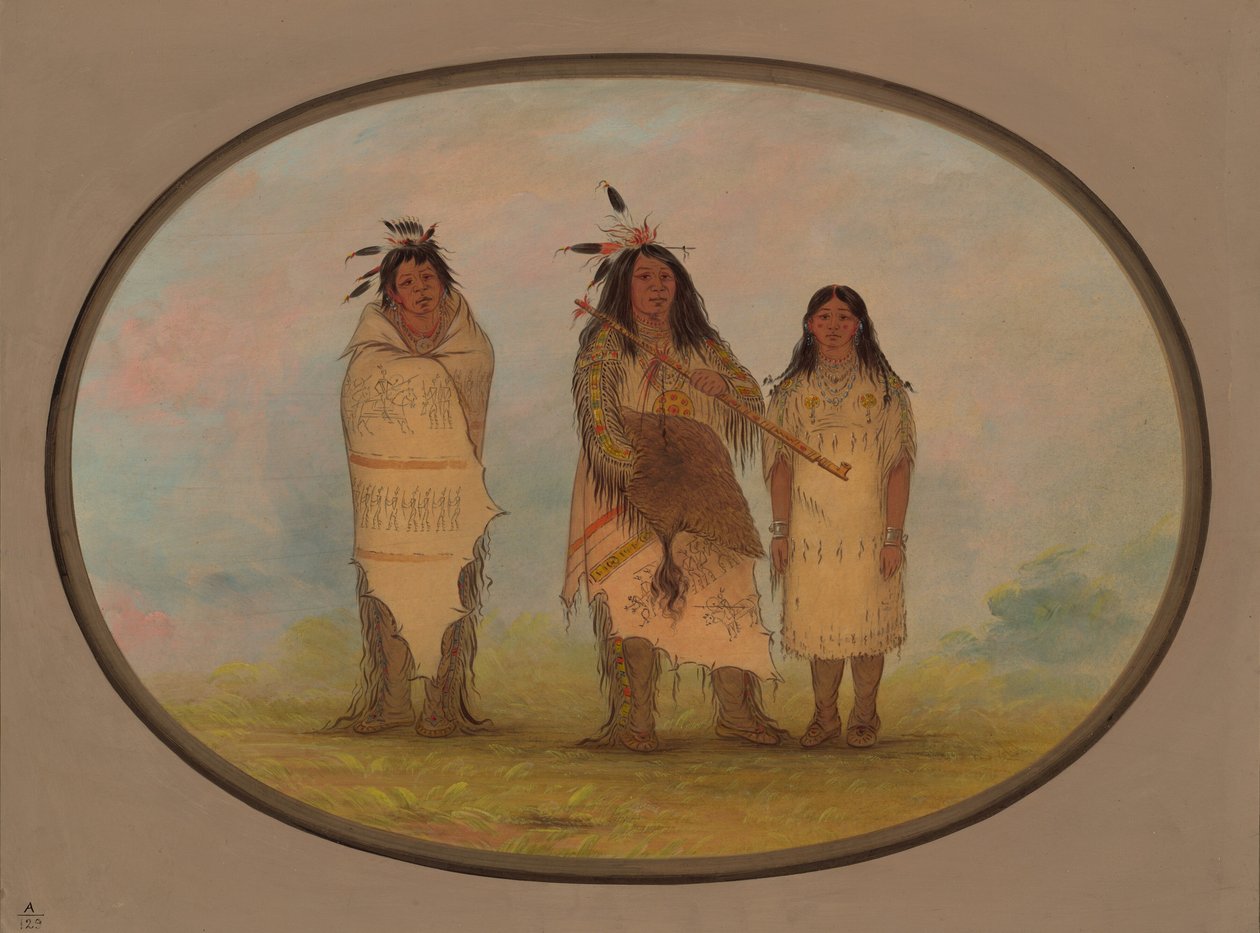 En cheyennehövding, hans fru och en medicinman, 18611869. av George Catlin