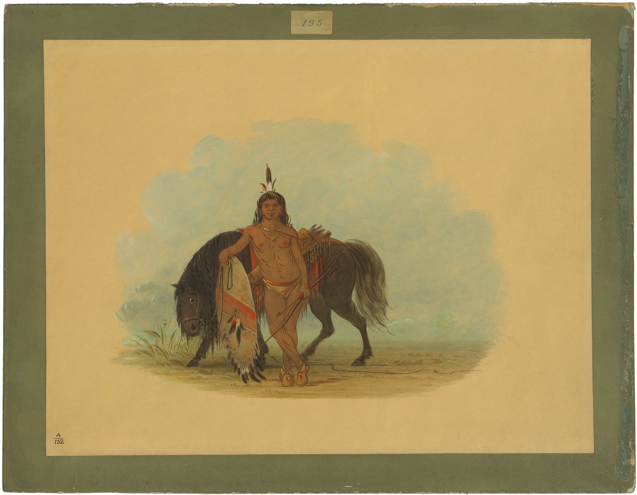 En cheyennekrigare vilar sin häst av George Catlin