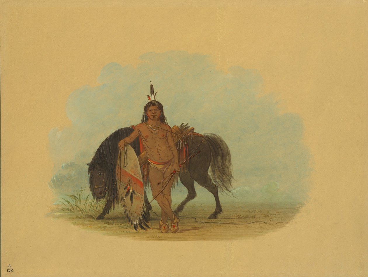 En cheyennekrigare som vilar sin häst, 18611869. av George Catlin