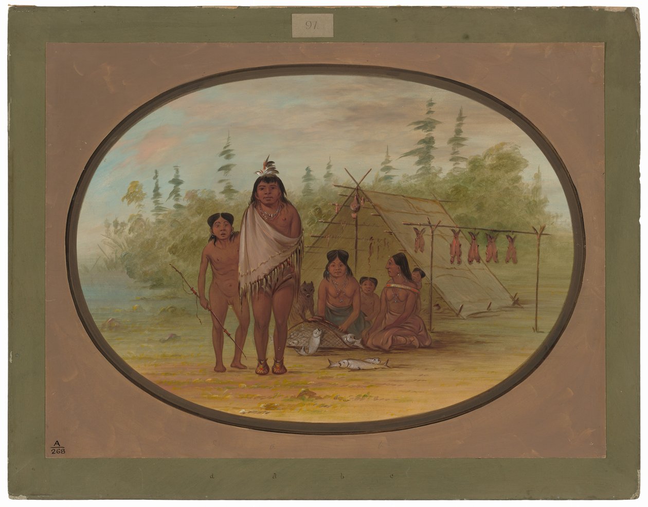 En platthuvud med sin familj av George Catlin