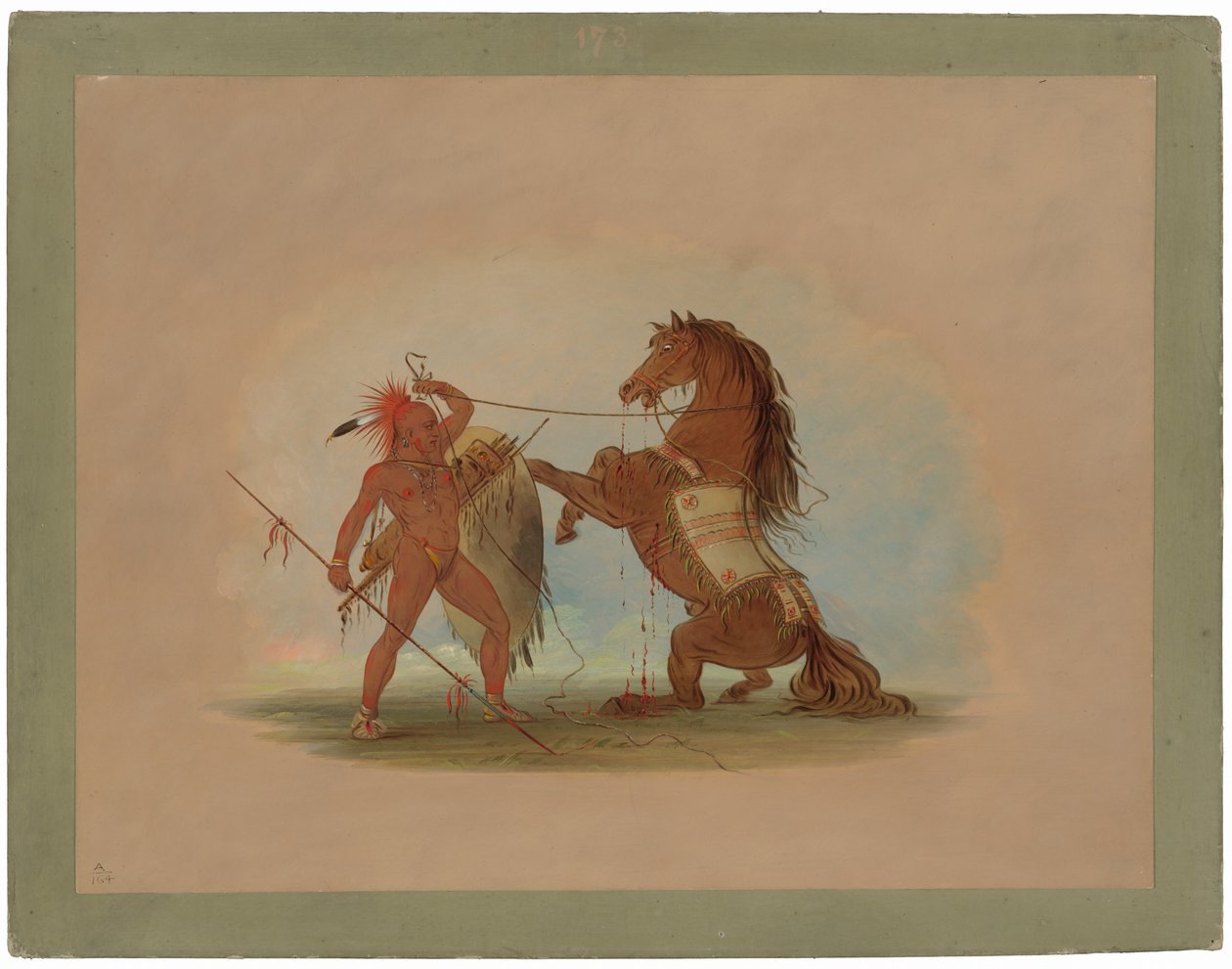 En Pawnee-krigare som offrar sin favorithäst av George Catlin