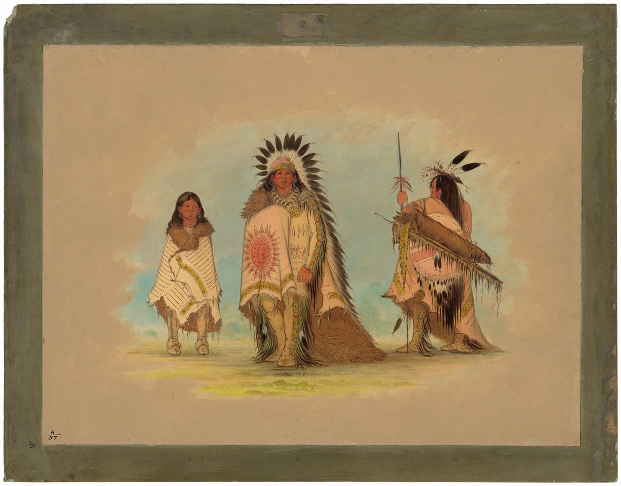 En Sioux-hövding, hans dotter och en krigare av George Catlin