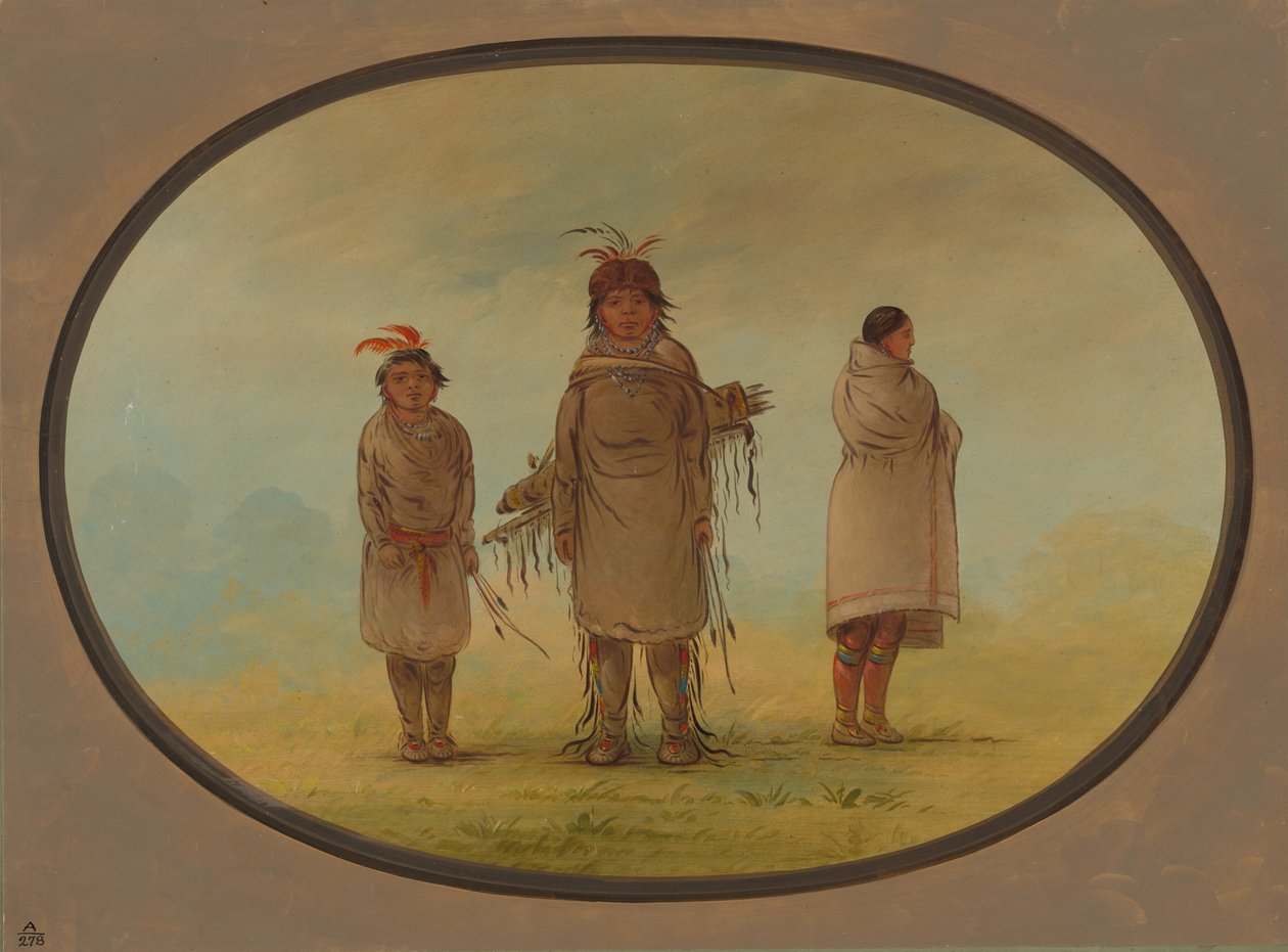 En stenkrigare, hans fru och en pojke, 18551869. av George Catlin