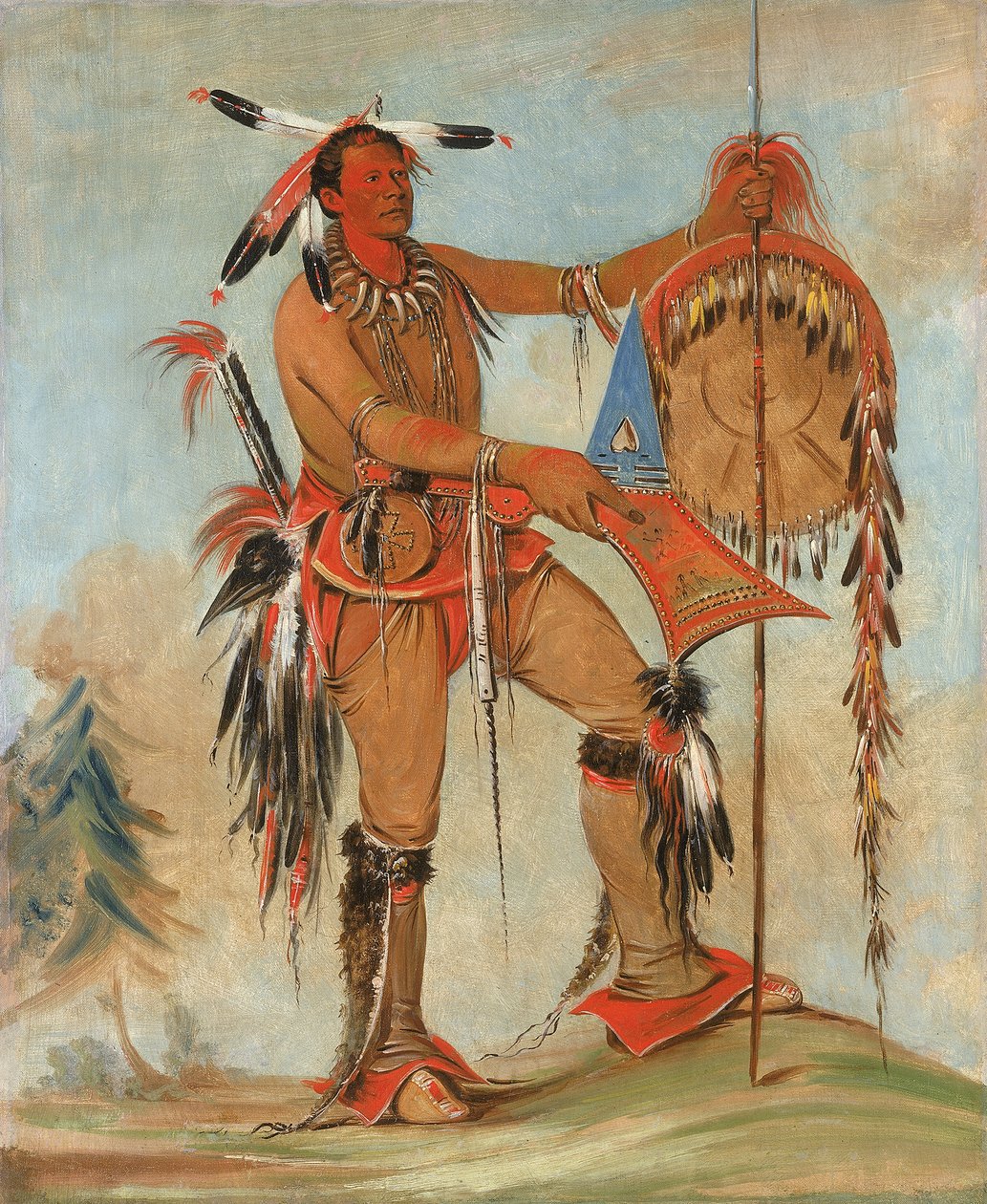 Ah-móu-a, The Whale, en av Kee-o-kúks främsta modiga, 1835. av George Catlin