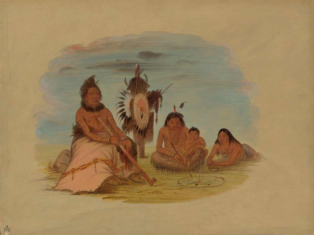 En åldrad minatarrehövding och hans familj, 18611869. av George Catlin