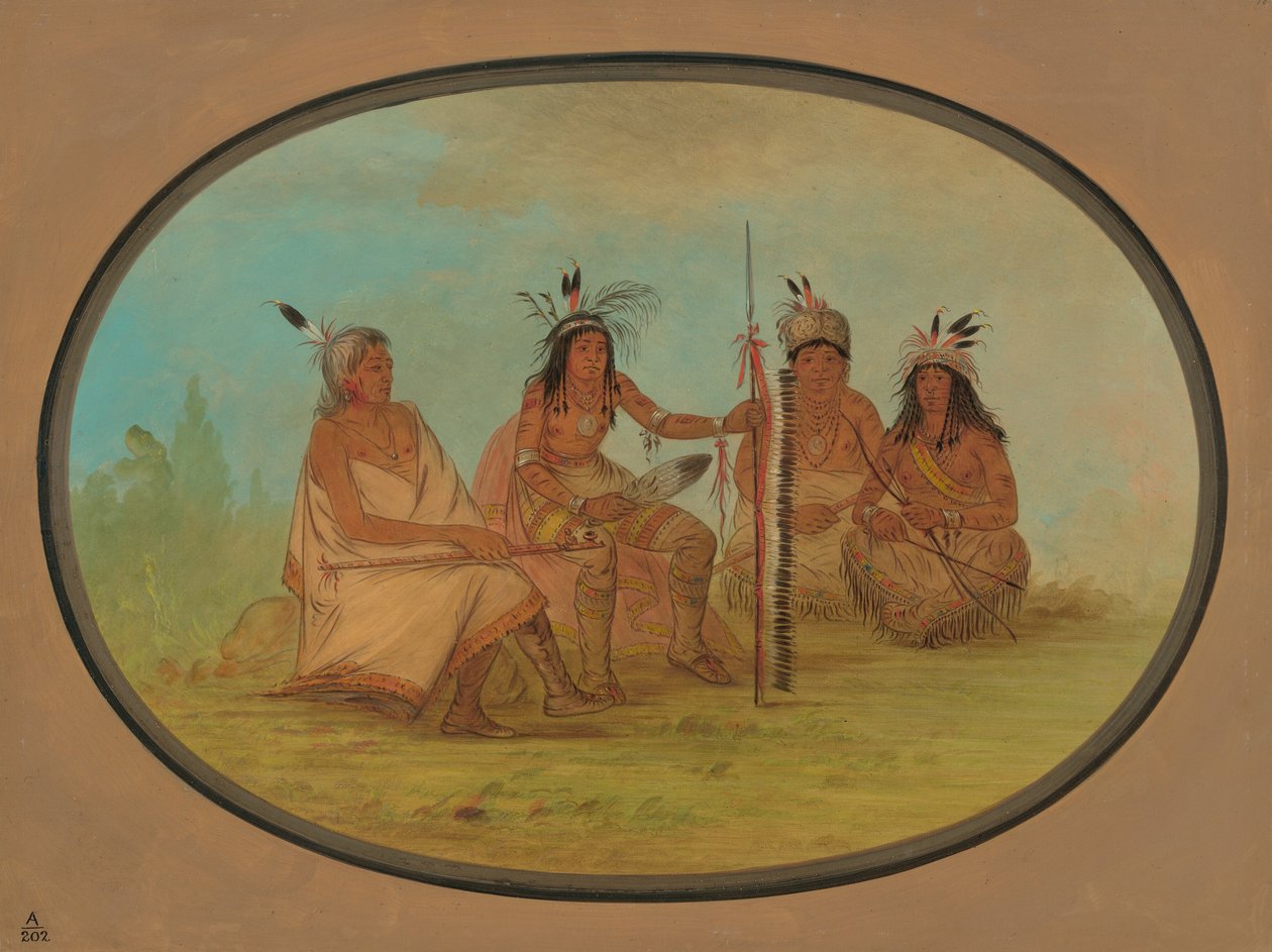 En åldrad Ojibbeway-hövding och tre krigare, 18611869. av George Catlin