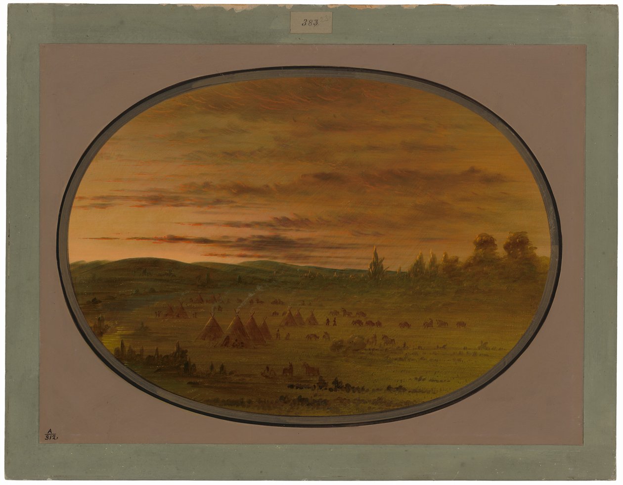 Ett indiskt läger vid solnedgången av George Catlin