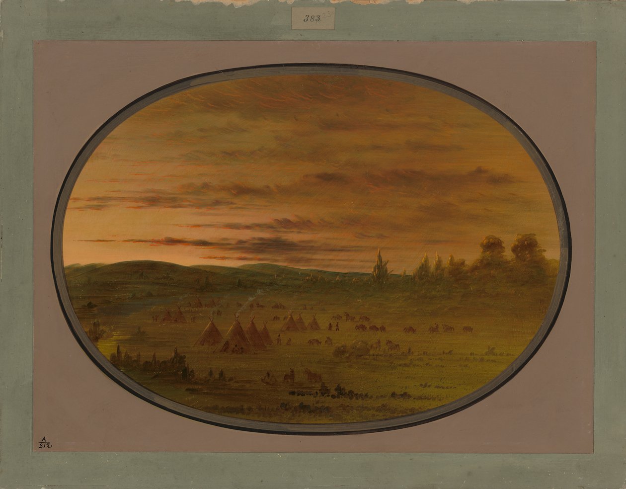 Ett indiskt läger vid solnedgången, 1861-69 av George Catlin