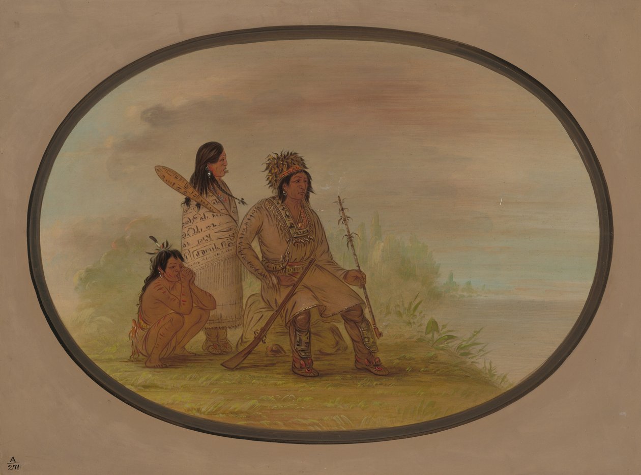 En gammal Nayas-indian, hans barnbarn och en pojke, 18551869. av George Catlin