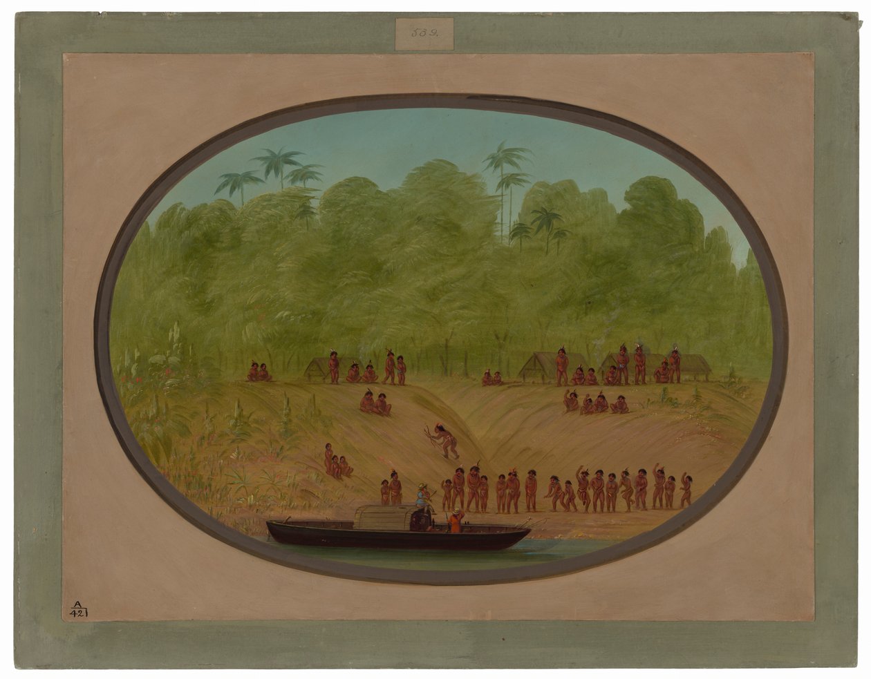An Omagua Village - Båtskiss av George Catlin