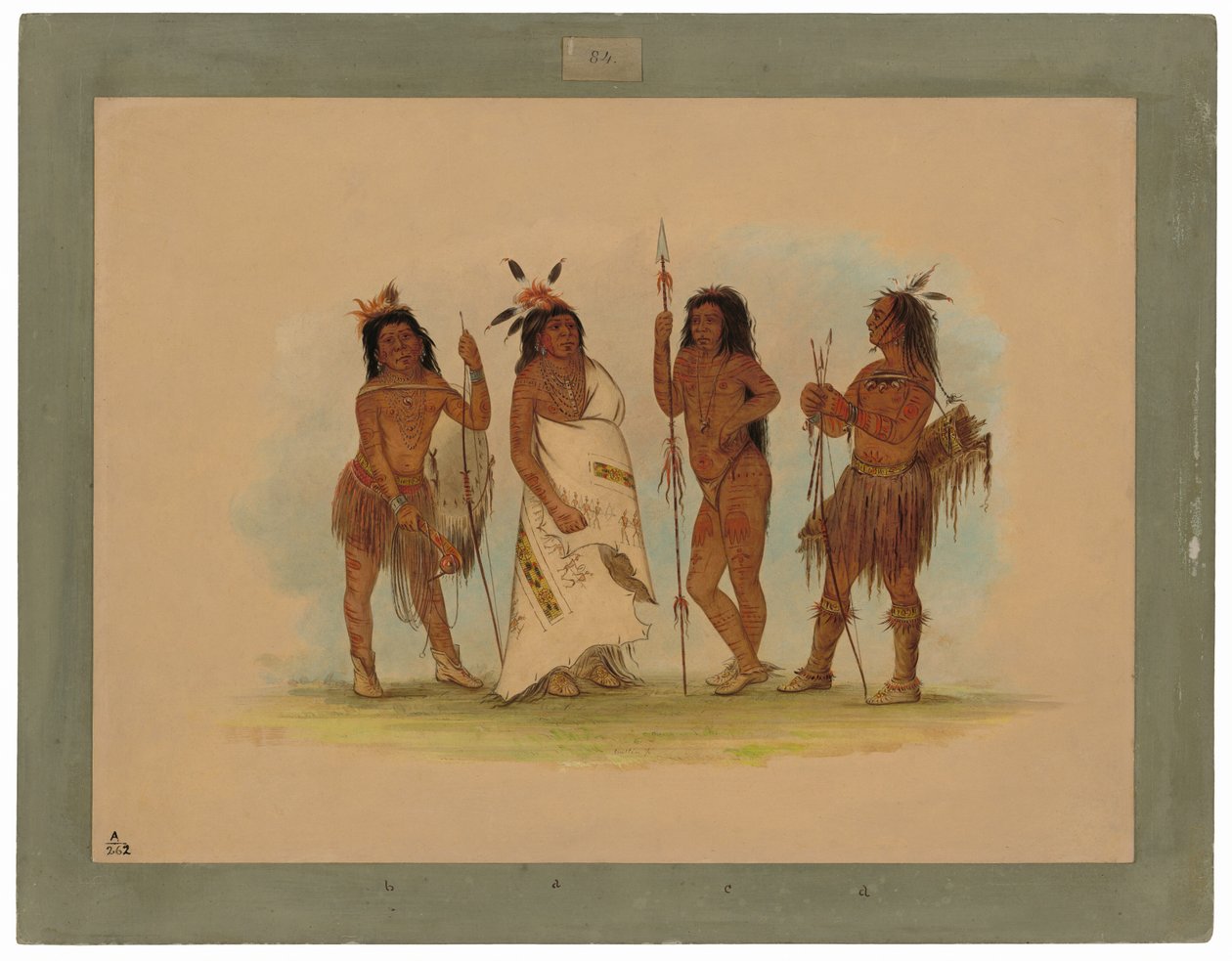 Apache-hövding och tre krigare av George Catlin