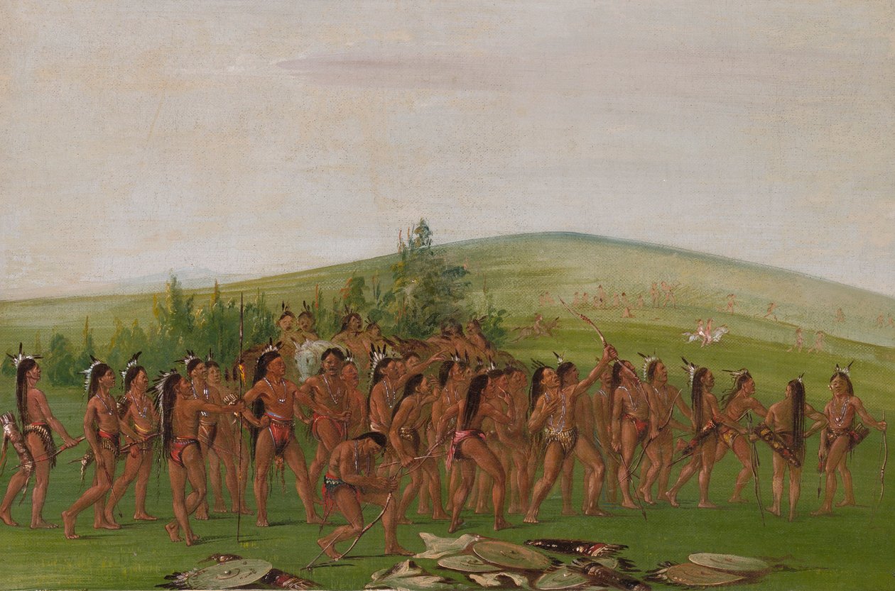 Bågskytte i Mandan av George Catlin