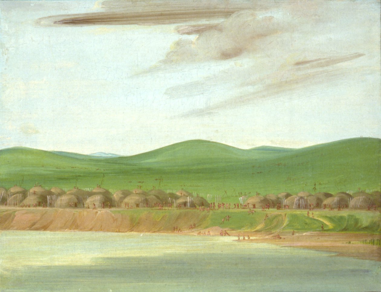 Arikara Village of Earth-Covered lodges, 1600 Miles ovanför St. Louis, 1832. av George Catlin