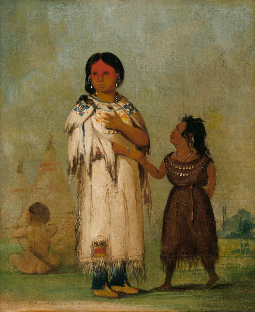 Assiniboin kvinna och barn, 1832. av George Catlin