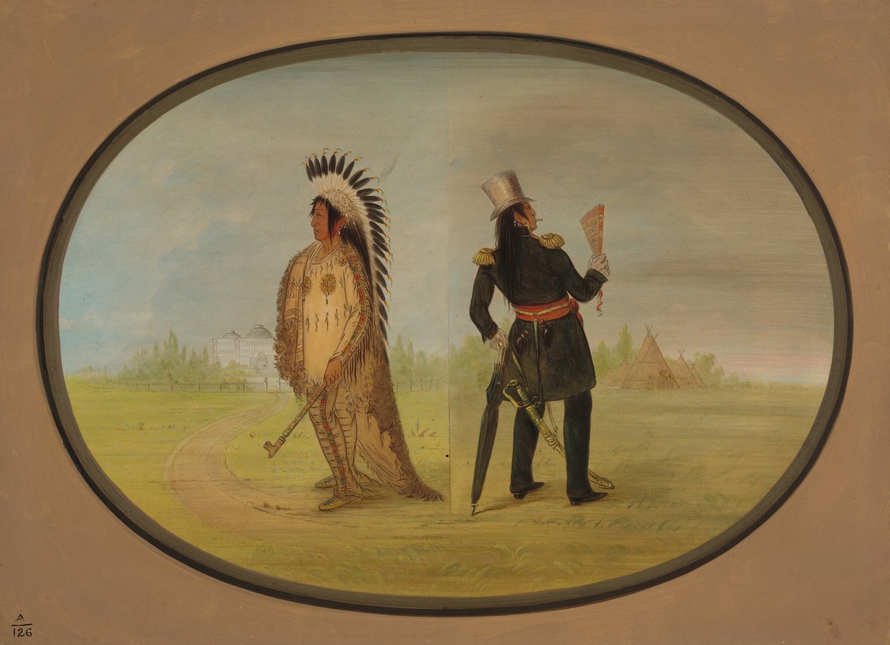 Assiniboine-hövding före och efter civilisationen, 18611869. av George Catlin