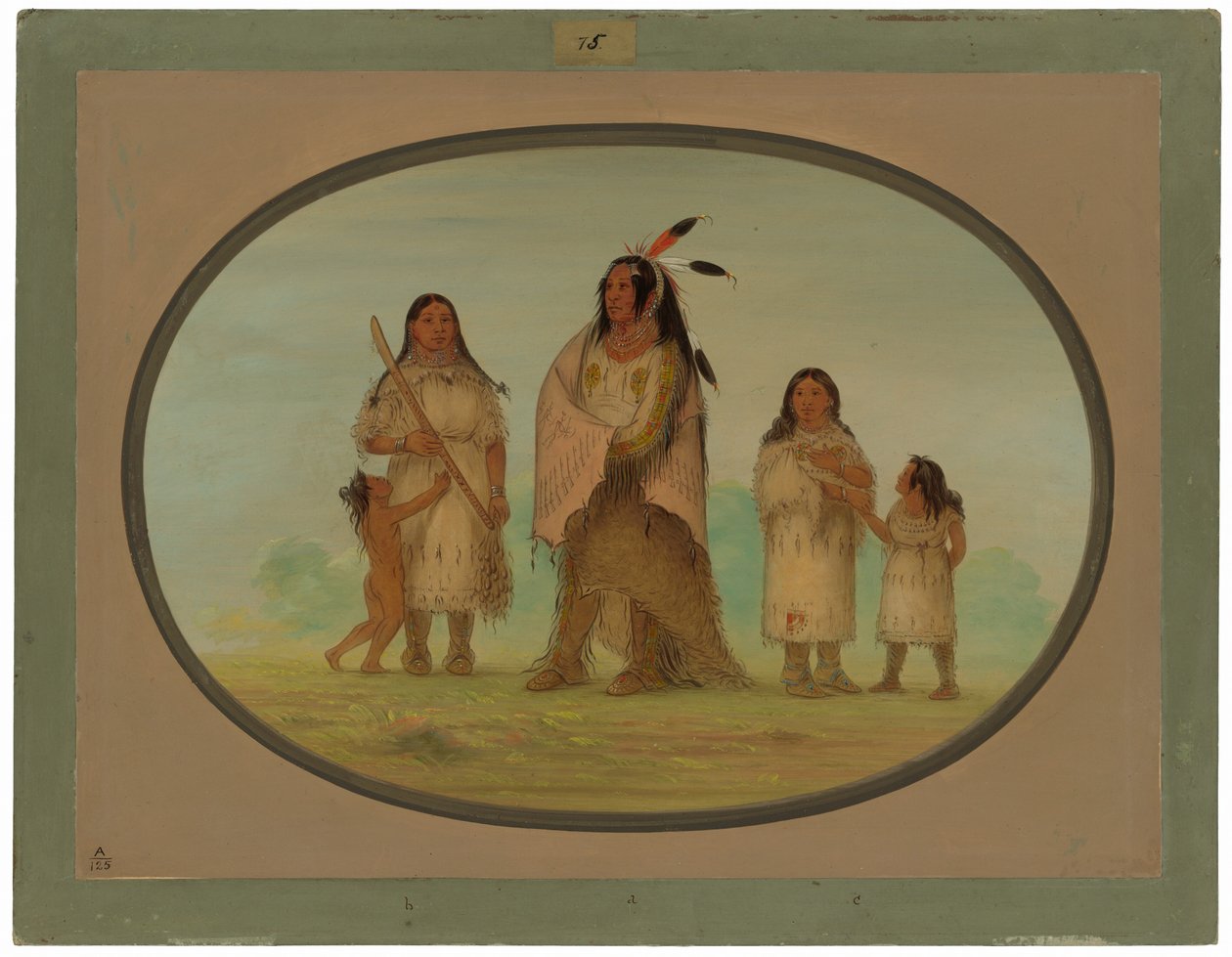 Assinneboine Warrior och hans familj av George Catlin
