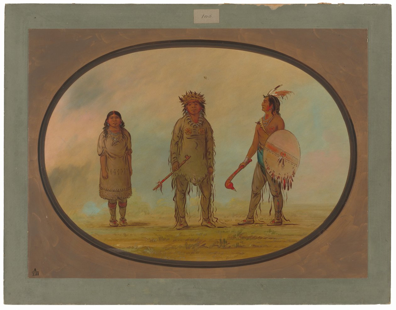 Athapasca-hövding, hans fru och en krigare av George Catlin