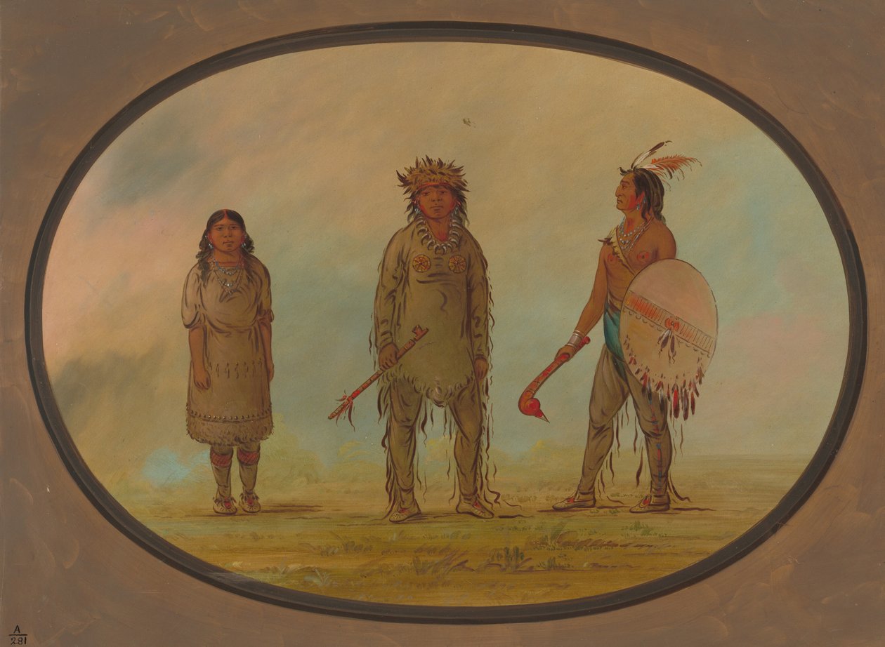 Athapasca-hövding, hans fru och en krigare, 18551869. av George Catlin