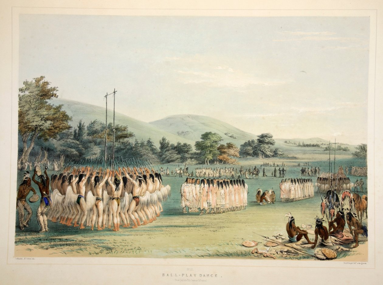Ball-Player Dance, pub. 1845 färglitografi. av George Catlin