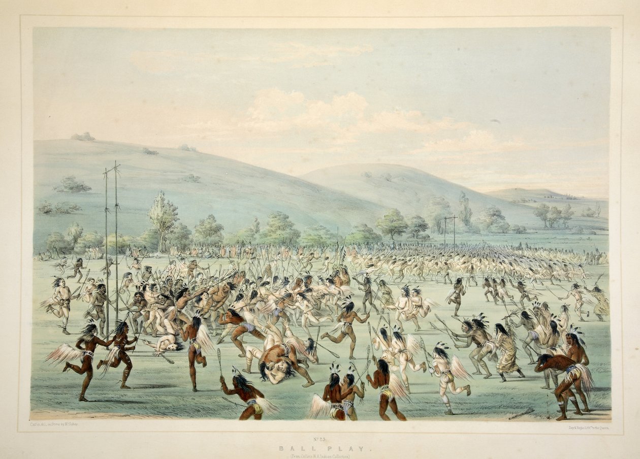 Ball Play, från Catlins North American Indian Portfolio. Jaktscener och nöjen i Rocky Mountains and Prairies of America, pub. 1845 av George Catlin
