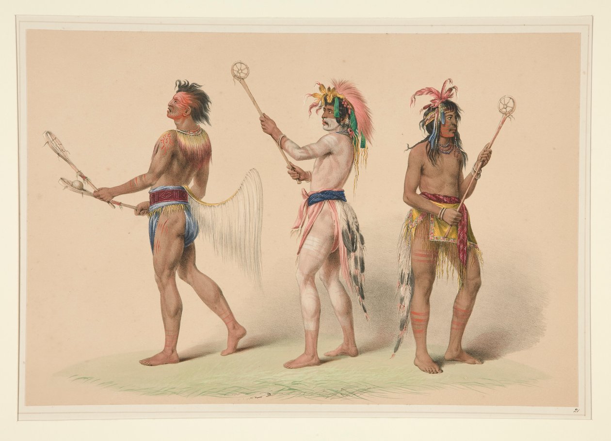 Bollspelare, pl. 21 från North American Indian Portfolio av George Catlin