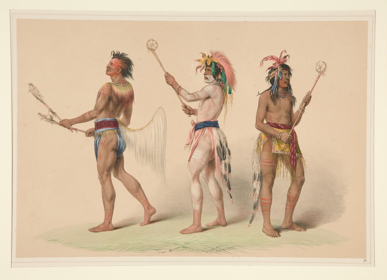 Bollspelare, plansch 21 ur portföljen över nordamerikanska indianer av George Catlin