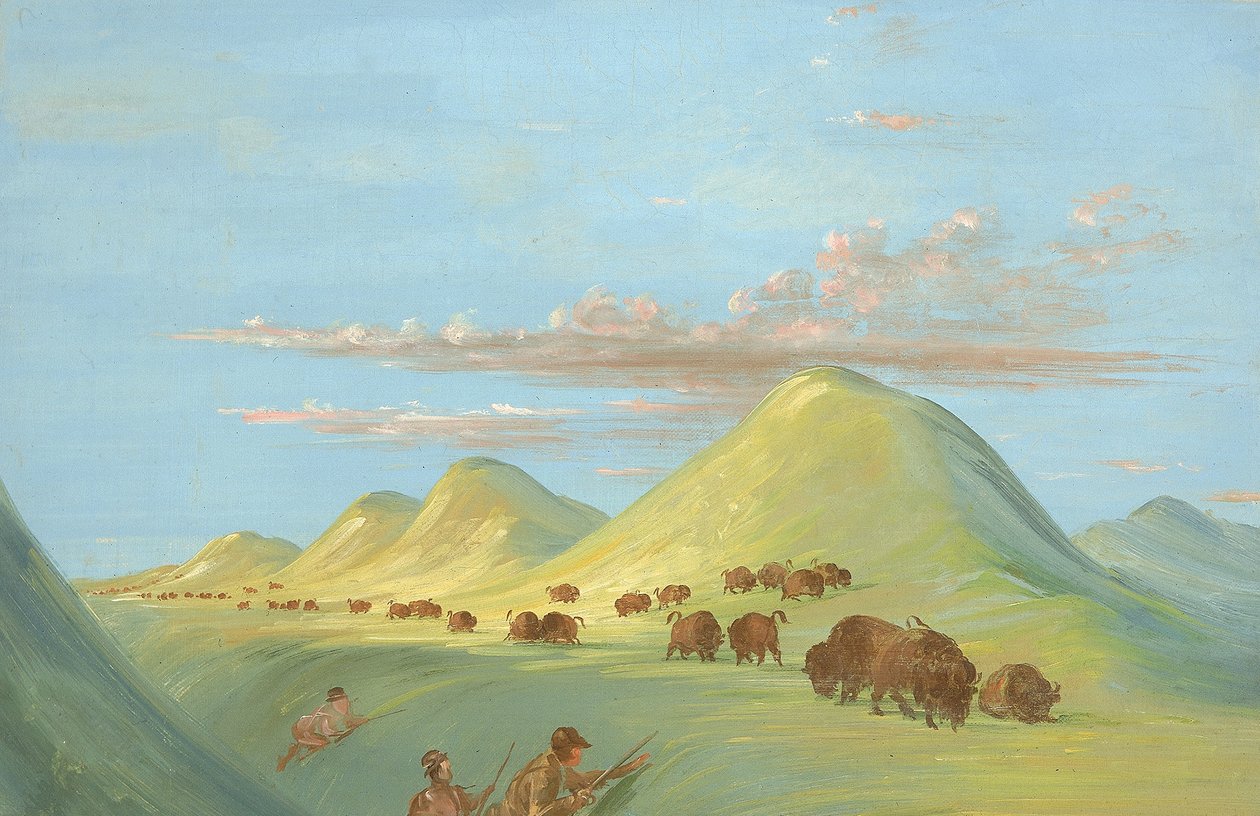 Batiste, Bogard och jag närmar oss Buffalo vid Missouri av George Catlin