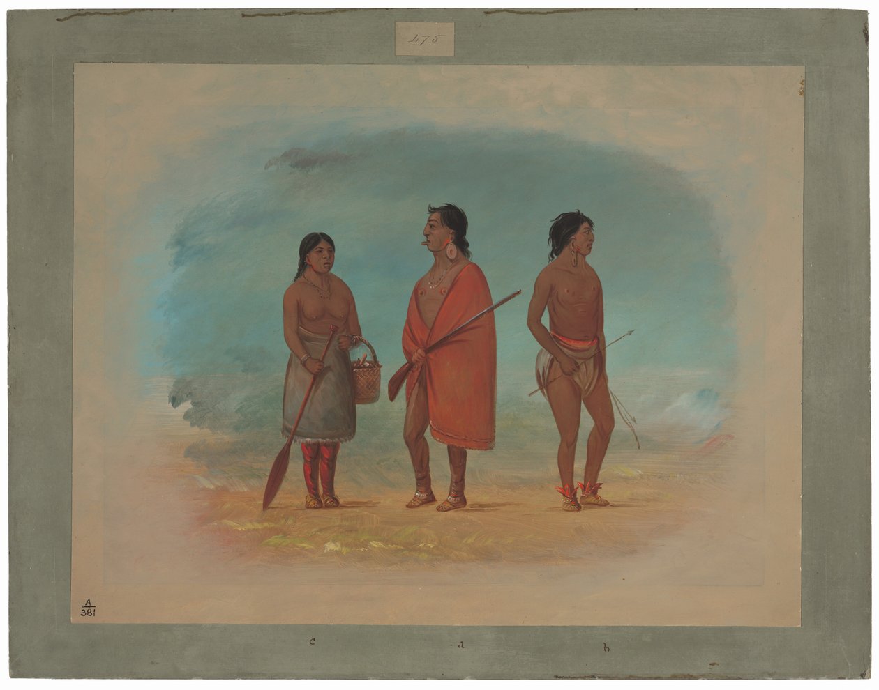 Botocudo-hövding, hans fru och en ung man av George Catlin