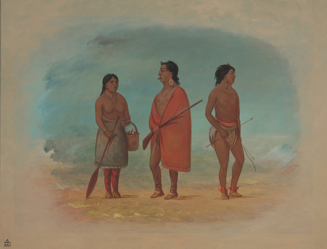 Botocudo-hövding, hans fru och en ung man, 18541869. av George Catlin