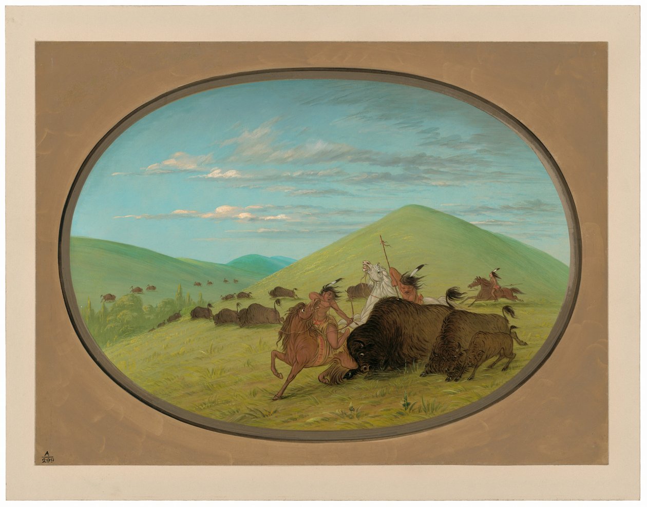 Buffalo Chase - tjurar som skyddar kalvarna av George Catlin
