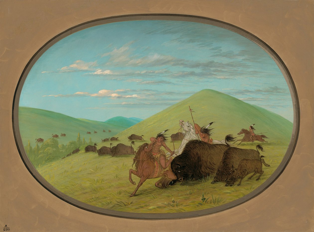 Buffalo Chase - Bulls Protecting the Calves, 18611869. av George Catlin
