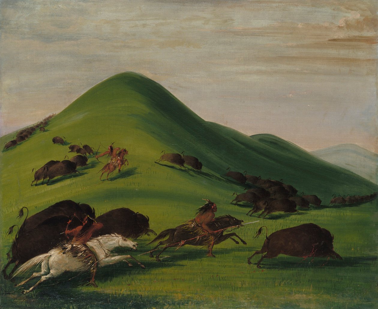 Buffalo Chase över Prairie Bluffs av George Catlin