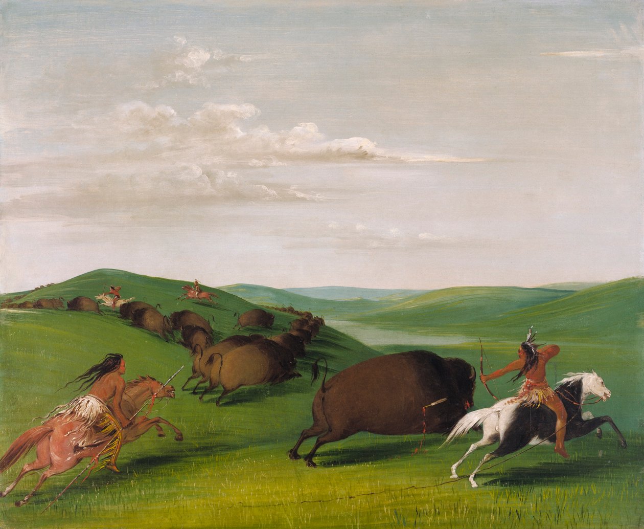 Buffalo Chase med bågar och lansar av George Catlin