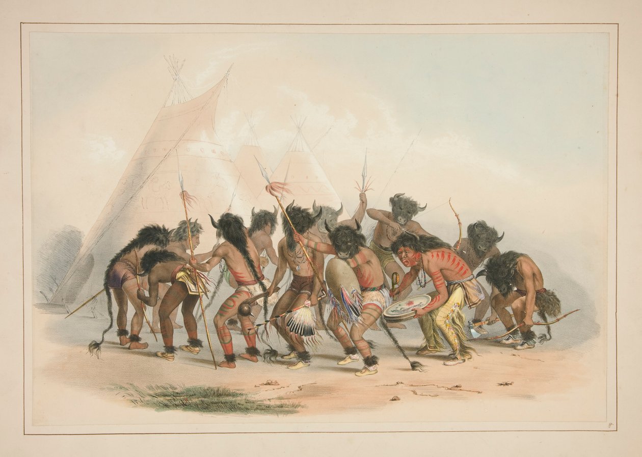 Buffeldans, pl. 8 från North American Indian Portfolio av George Catlin