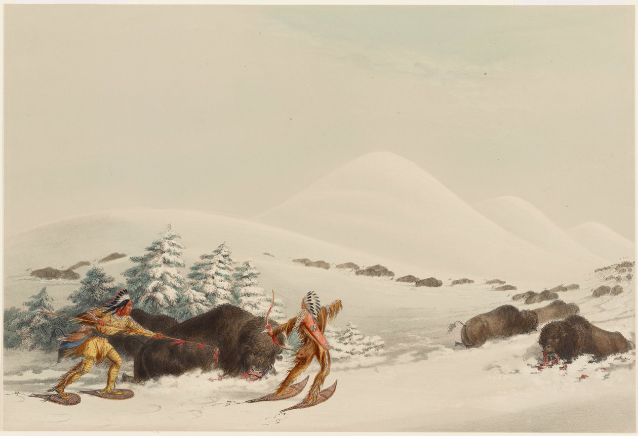 Bisonjakt på snöskor av George Catlin