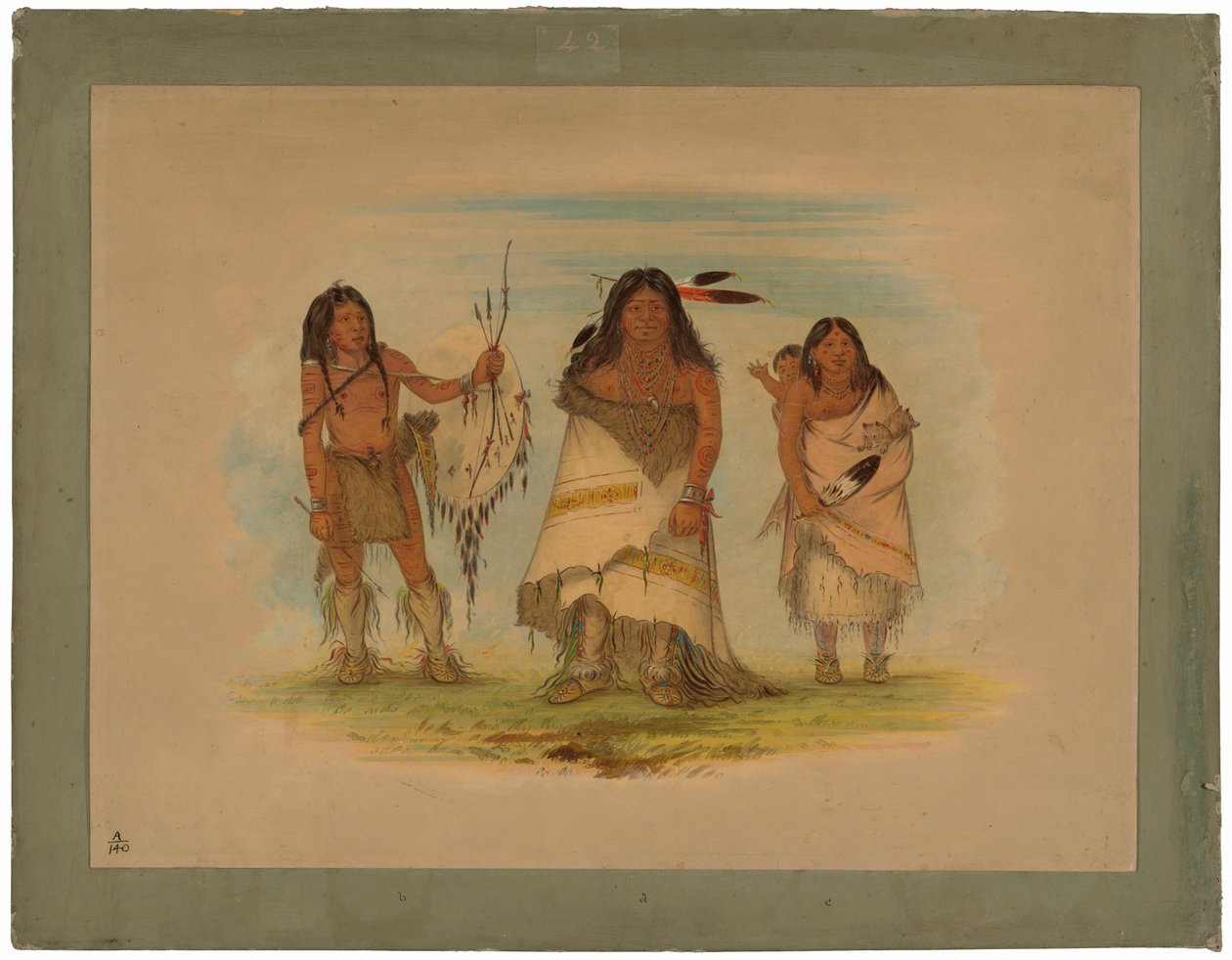 Comanche-hövding, hans fru och en krigare av George Catlin