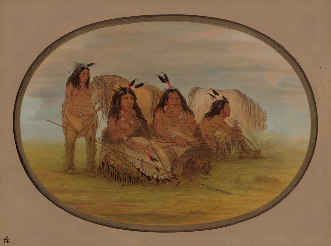 Comanchechef med tre krigare, 18611869. av George Catlin