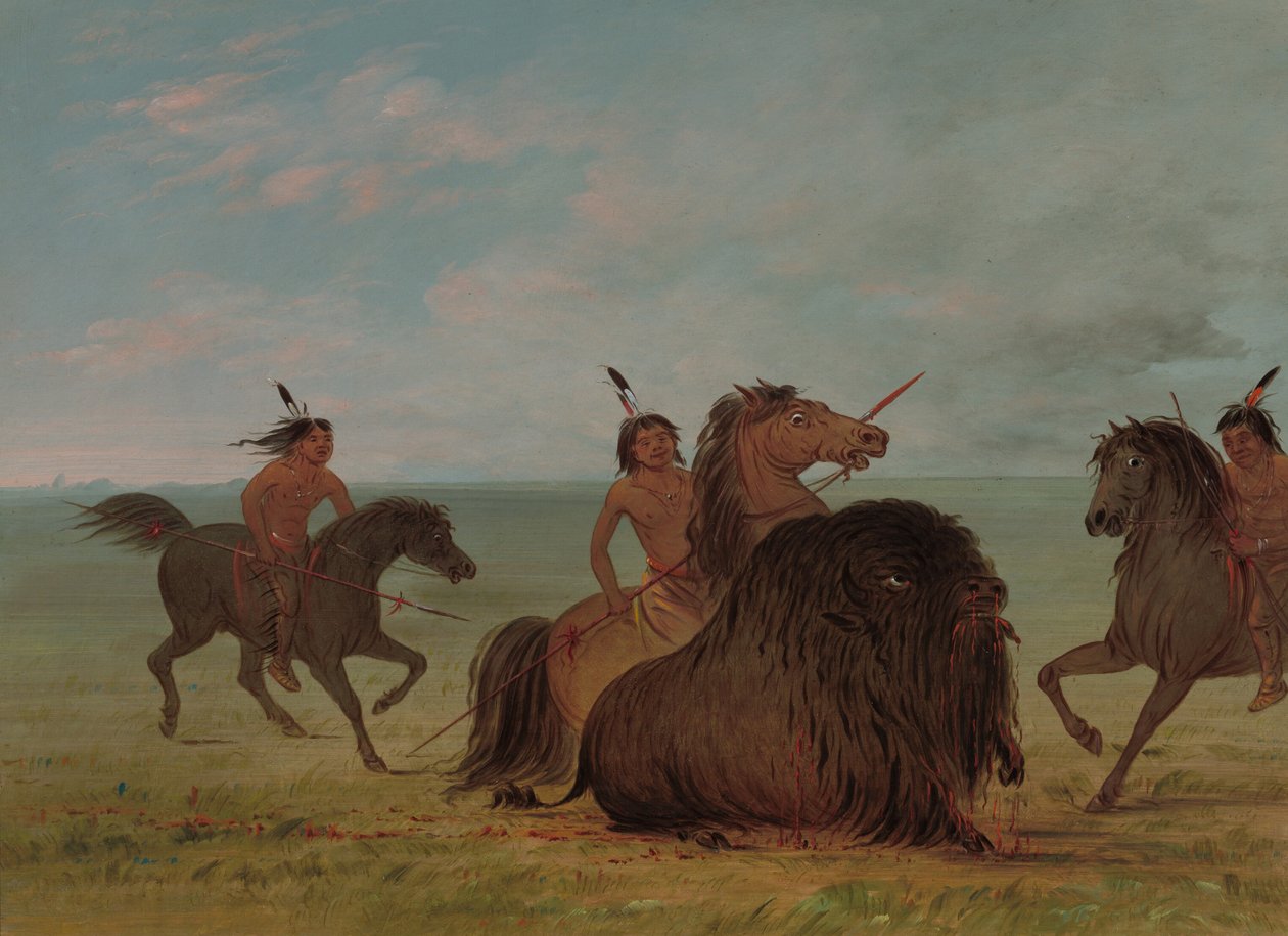 Camanchees Lancing a Buffelo Bull, 18611869. av George Catlin