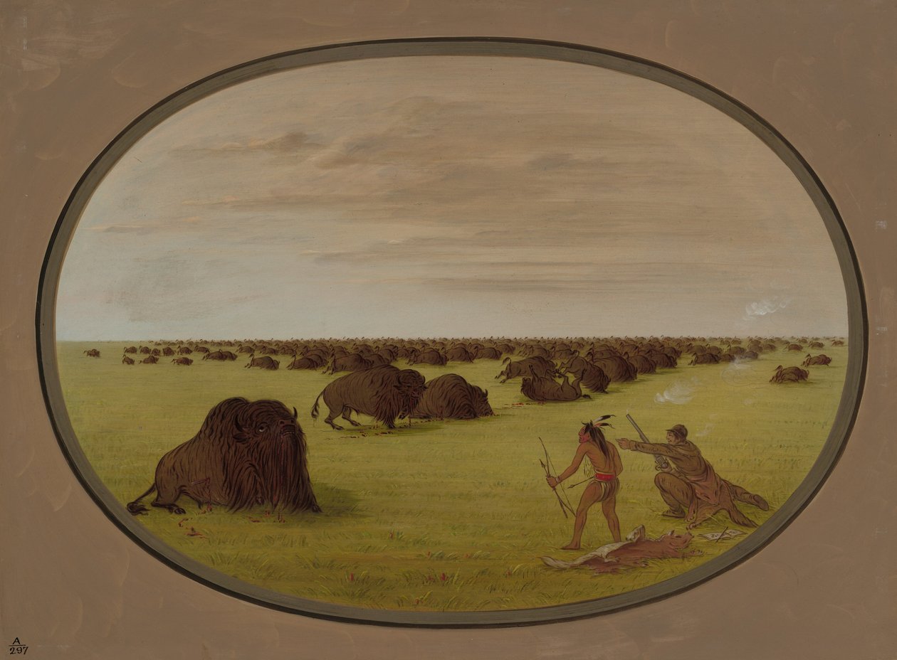 Catlin och indianer attackerar buffel, 18611869. av George Catlin