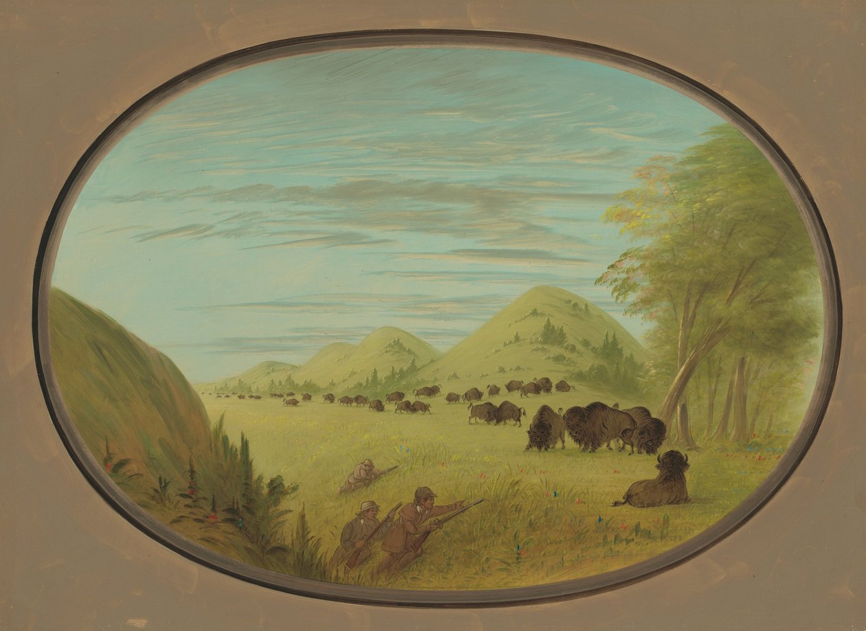 Catlin och två följeslagare skjuter buffel, 18611869. av George Catlin