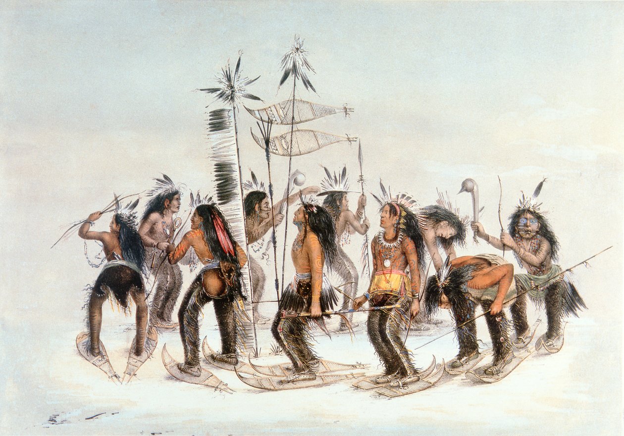 Chippewa Snowshoe Dance, ca 1835 (akvarell på papper) av George Catlin