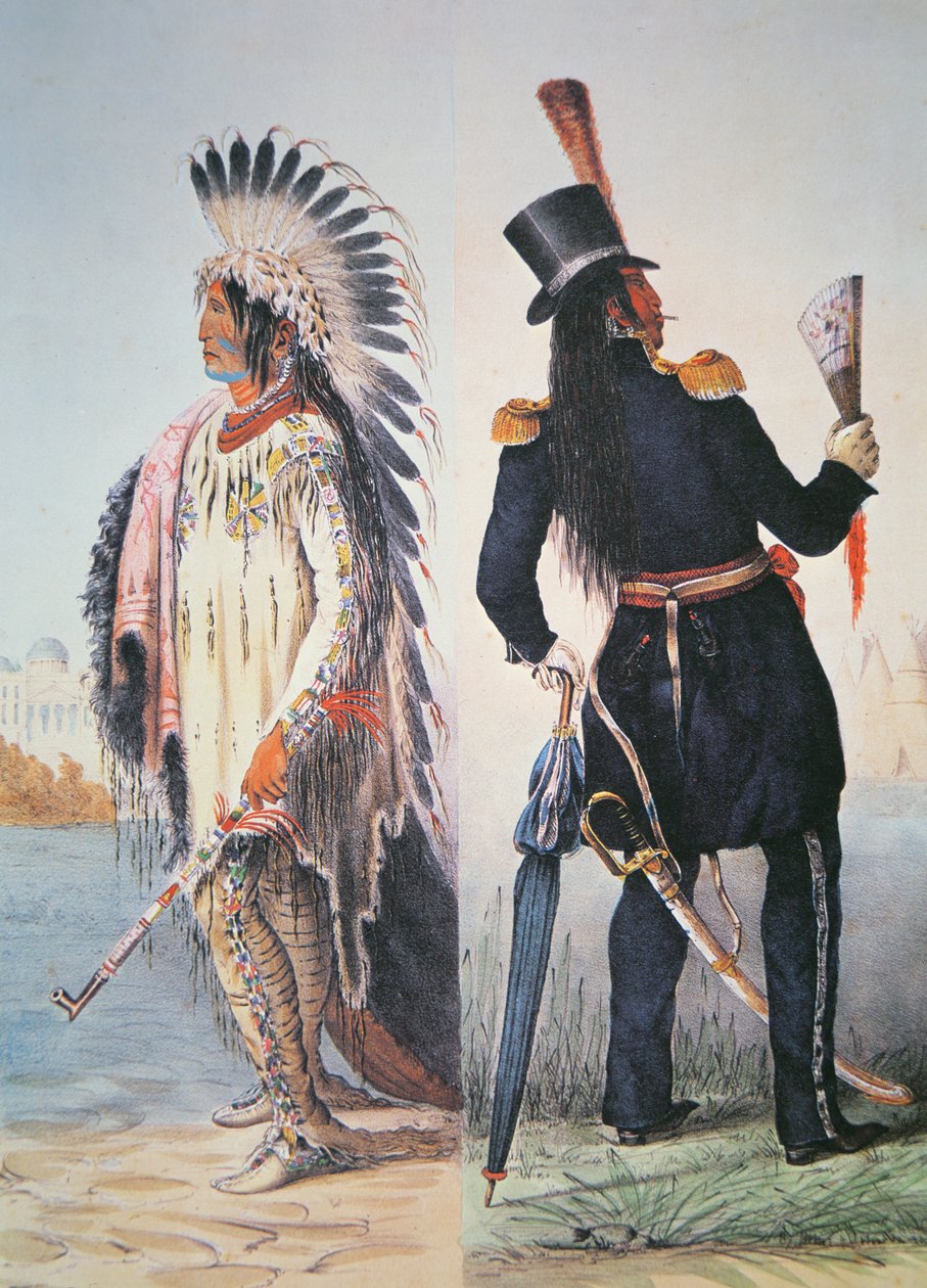 Civilisation of the Indian, c.1833 (färg litho) av George Catlin